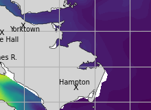 NOAA James River jellyfish map for today, Poquoson