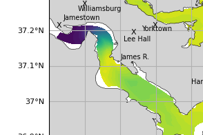 NOAA James River jellyfish map for today, Surry County
