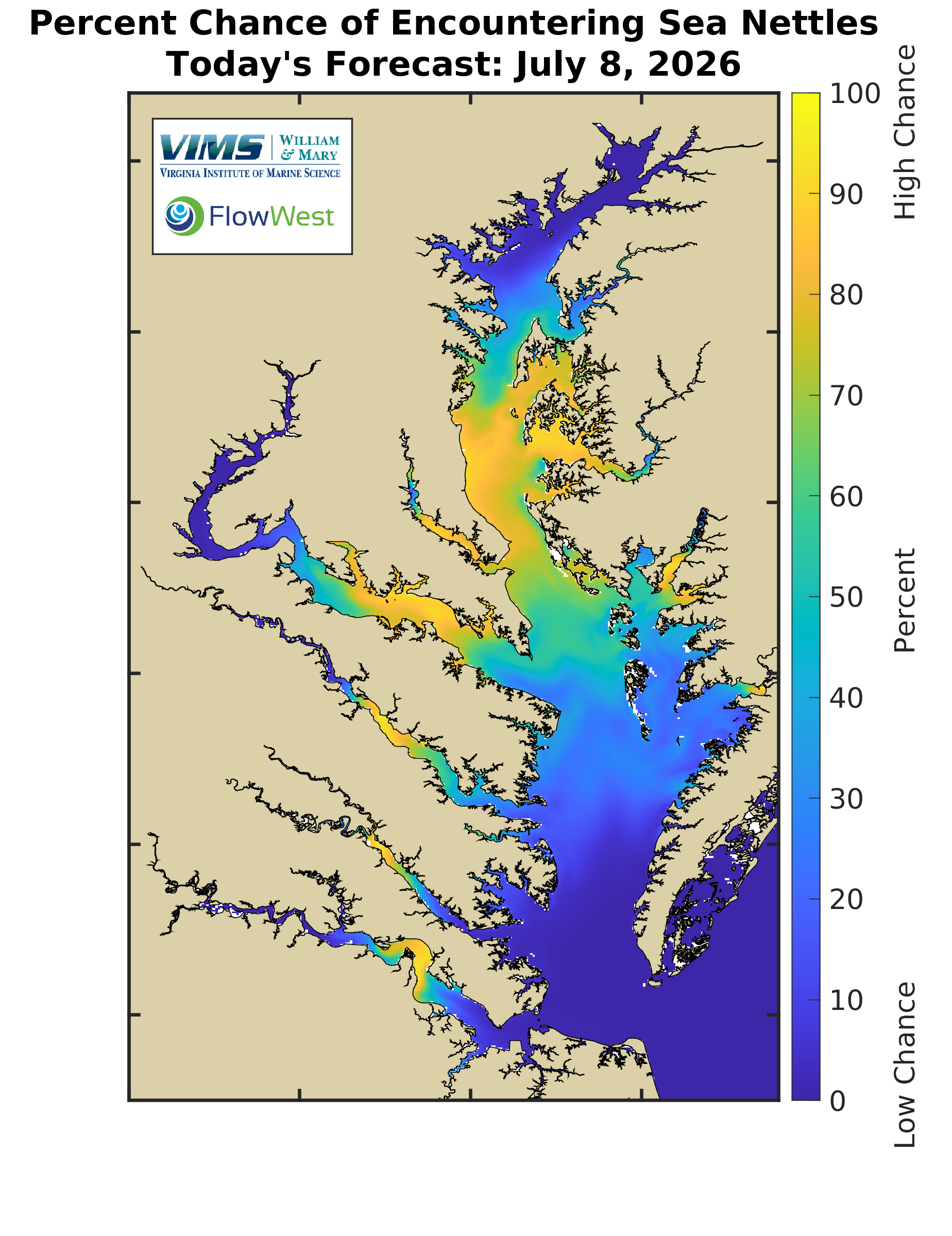 VIMS jellyfish map for today, Virginia