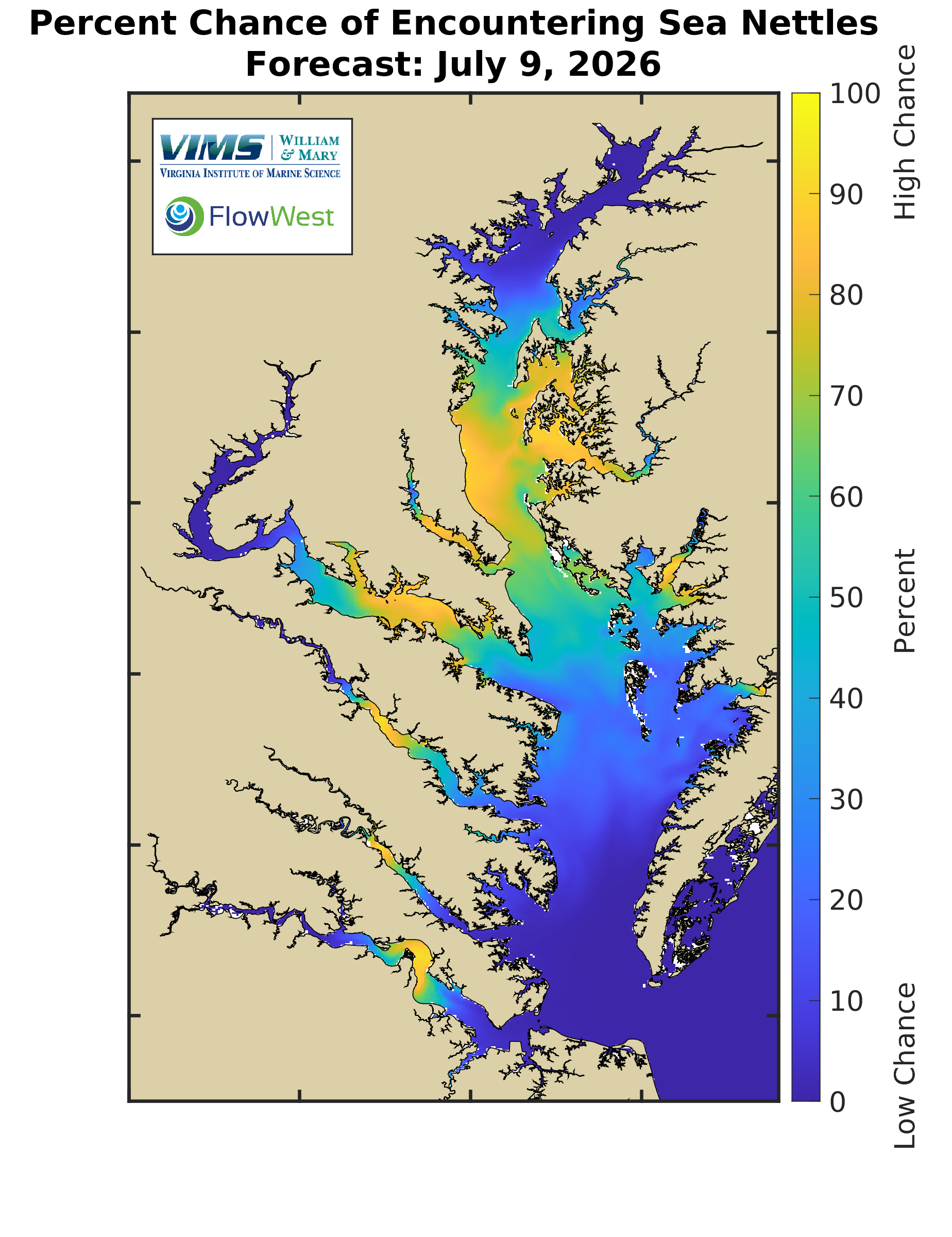 VIMS jellyfish map for tomorrow, Virginia