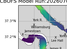 NOAA James River jellyfish map for today, Williamsburg